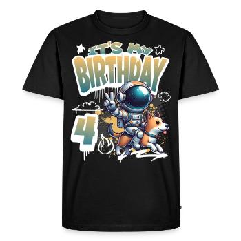 Astronaut 4th Birthday Space Dog Funny - Men's Premium Organic T-Shirt - black - Front - Nico (187cm)