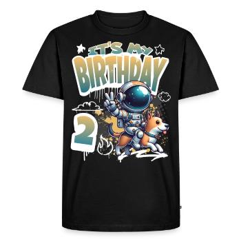 Astronaut 2nd Birthday Space Dog Funny - Men's Premium Organic T-Shirt - black - Front - Nico (187cm)