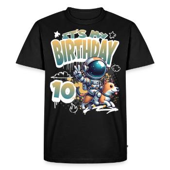 Astronaut 10th Birthday Space Dog Funny - Men's Premium Organic T-Shirt - black - Front - Nico (187cm)