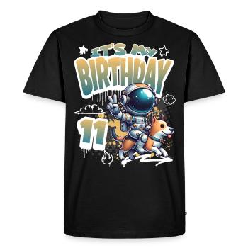 Astronaut 11th Birthday Space Dog Funny - Men's Premium Organic T-Shirt - black - Front - Nico (187cm)