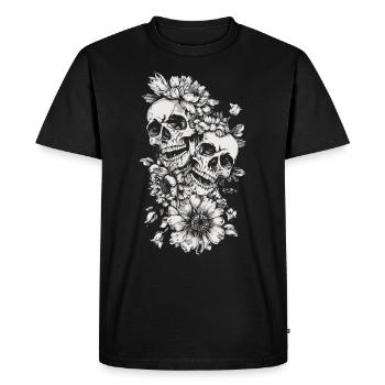 Crâne Couronne de fleurs d’Halloween - Squelette de crâne - T-shirt Premium bio Homme - noir - Devant - Nico (187cm)