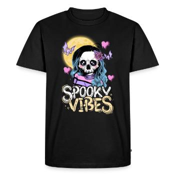 Fille squelette avec lune et chauves-souris design - T-shirt Premium bio Homme - noir - Devant - Nico (187cm)
