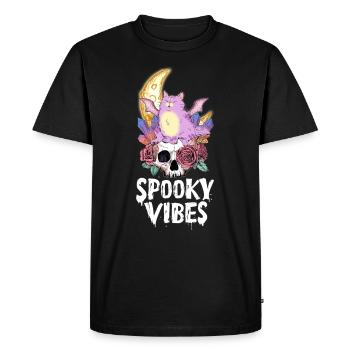 Cat with Skull, Moon and Crystals Design - Men's Premium Organic T-Shirt - black - Front - Nico (187cm)