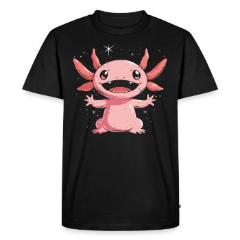 Kawaii Axolotl with Stars for Kids and Fans - Men's Premium Organic T-Shirt - black - Front - Nico (187cm)