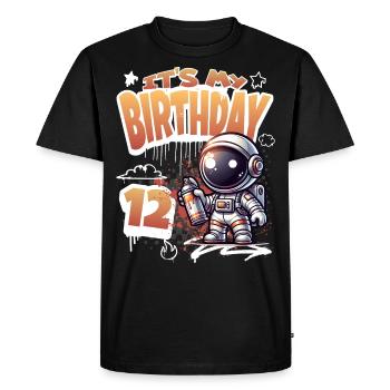 Graffiti astronaute 12e anniversaire - T-shirt Premium bio Homme - noir - Devant - Nico (187cm)