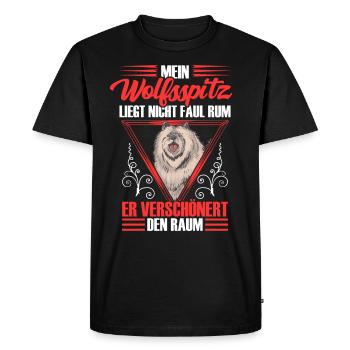 Wolfspitz is not lazy Keeshond - Men's Premium Organic T-Shirt - black - Front - Nico (187cm)
