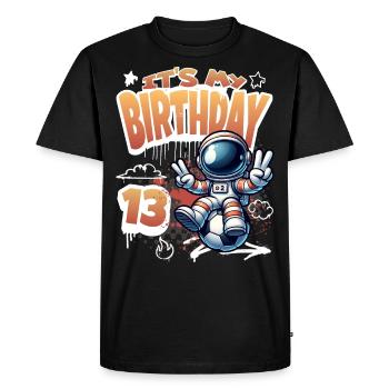 Football Astronaut 13th Birthday - Men's Premium Organic T-Shirt - black - Front - Nico (187cm)