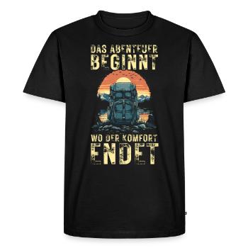 L’aventure commence - le confort se termine Randonnée Plein air - T-shirt Premium bio Homme - noir - Devant - Nico (187cm)