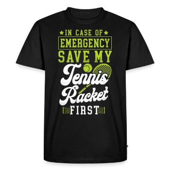 Funny Tennis Player Racket In Case - Men's Premium Organic T-Shirt - black - Front - Nico (187cm)