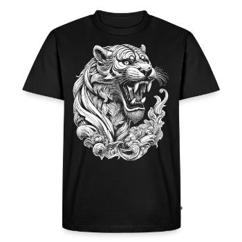 Urban streetwear shirt with tiger print - Men's Premium Organic T-Shirt - black - Front - Nico (187cm)