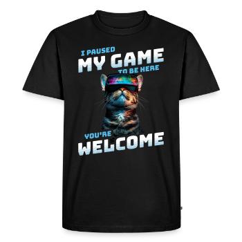 Je viens de mettre mon jeu en pause pour être ici Funny VR Cat - T-shirt Premium bio Homme - noir - Devant - Nico (187cm)