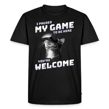 Je viens de mettre mon jeu en pause pour être ici - VR Cat Funny - T-shirt Premium bio Homme - noir - Devant - Nico (187cm)