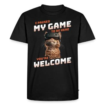 Je viens de mettre mon jeu en pause pour être ici - Cool Cat VR - T-shirt Premium bio Homme - noir - Devant - Nico (187cm)