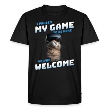 Je viens de mettre mon jeu en pause pour être ici Funny VR Cat - T-shirt Premium bio Homme - noir - Devant - Nico (187cm)