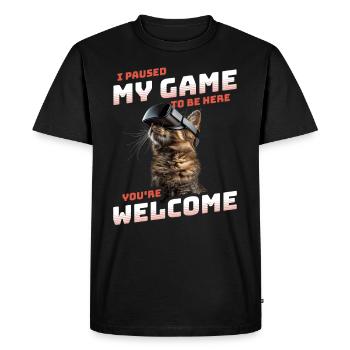 Je viens de mettre mon jeu en pause pour être ici - Cat VR Funny - T-shirt Premium bio Homme - noir - Devant - Nico (187cm)