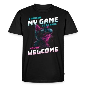 Je viens de mettre mon jeu en pause pour être ici Funny VR Cat - T-shirt Premium bio Homme - noir - Devant - Nico (187cm)