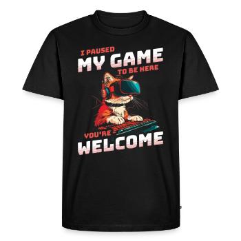 Je viens de mettre mon jeu en pause pour être ici - Cool Cat VR - T-shirt Premium bio Homme - noir - Devant - Nico (187cm)