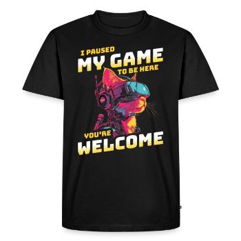 Je viens de mettre mon jeu en pause pour être ici - Sci-Fi VR Cat - T-shirt Premium bio Homme - noir - Devant - Nico (187cm)