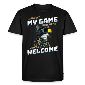 Je viens de mettre mon jeu en pause pour être ici - Gamer Cat VR - T-shirt Premium bio Homme - noir - Devant - Nico (187cm)