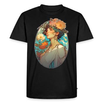 Portrait Art Nouveau Femme Fleurie - T-shirt Premium bio Homme - noir - Devant - Nico (187cm)