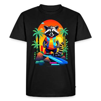 Retro Raccoon in Tropical Sunset - Men's Premium Organic T-Shirt - black - Front - Nico (187cm)