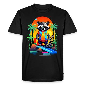 Retro raccoon in tropical sunset - Men's Premium Organic T-Shirt - black - Front - Nico (187cm)
