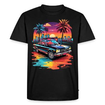 Voiture rétro Cruiser au coucher du soleil - T-shirt Premium bio Homme - noir - Devant - Nico (187cm)