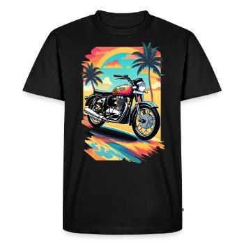 Retro motorcycle on tropical beach - Men's Premium Organic T-Shirt - black - Front - Nico (187cm)