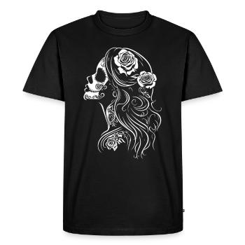 La Catrina Skull Side View with Roses - Men's Premium Organic T-Shirt - black - Front - Nico (187cm)