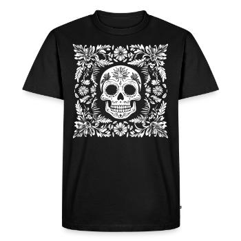 Crâne en sucre floral dans cadre pour le Jour des Morts - T-shirt Premium bio Homme - noir - Devant - Nico (187cm)