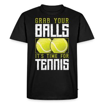 Funny Tennis Player Racket Pun - Men's Premium Organic T-Shirt - black - Front - Nico (187cm)