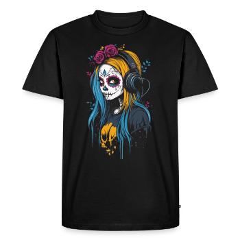 Catrina moderne avec casque Dia de los Muertos - T-shirt Premium bio Homme - noir - Devant - Nico (187cm)