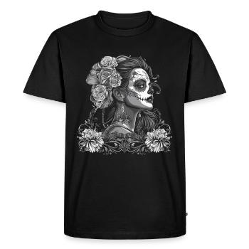Catrina monochrome avec des roses Dia de los Muertos - T-shirt Premium bio Homme - noir - Devant - Nico (187cm)