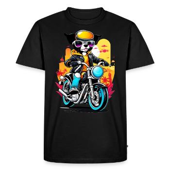 Motard cool - chien sur la moto - T-shirt Premium bio Homme - noir - Devant - Nico (187cm)