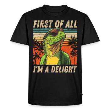Rétro Iguane Coucher de soleil Drôle Sarcastique Design - T-shirt Premium bio Homme - noir - Devant - Nico (187cm)