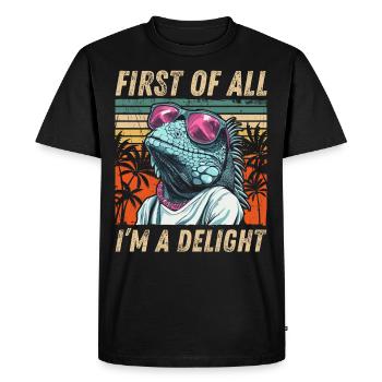 Fun Iguana Design - Tropical Retro Vibes - Men's Premium Organic T-Shirt - black - Front - Nico (187cm)