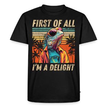 Iguane sarcastique - Style vintage coucher de soleil - T-shirt Premium bio Homme - noir - Devant - Nico (187cm)