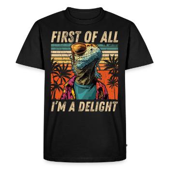 Iguane rétro - Look coucher de soleil froid - T-shirt Premium bio Homme - noir - Devant - Nico (187cm)