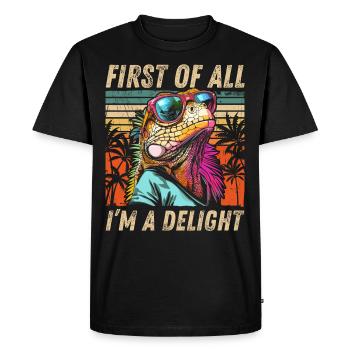 Tropical Iguana - Sunset and Palm Tree Design - Men's Premium Organic T-Shirt - black - Front - Nico (187cm)