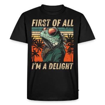 Iguane effronté - Rétro Sunset Palm Tree Design - T-shirt Premium bio Homme - noir - Devant - Nico (187cm)