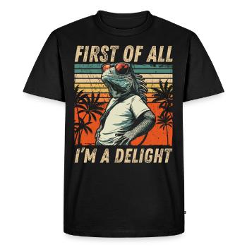 Vilain iguane - Style coucher de soleil tropical - T-shirt Premium bio Homme - noir - Devant - Nico (187cm)