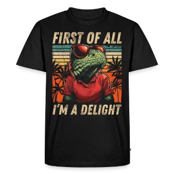 Cheeky Iguana - Vintage Palm Tree Look - Men's Premium Organic T-Shirt - black - Front - Nico (187cm)