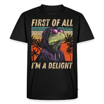 Sarcastic Iguana - Colorful Tropical Style - Men's Premium Organic T-Shirt - black - Front - Nico (187cm)