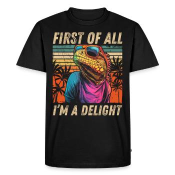 Sweat à capuche Iguana rétro - Tropical Design - T-shirt Premium bio Homme - noir - Devant - Nico (187cm)