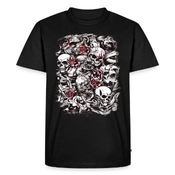 Crânes et roses Art gothique foncé - T-shirt Premium bio Homme - noir - Devant - Nico (187cm)