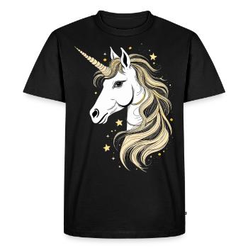 Licorne magique en noir, blanc et or - T-shirt Premium bio Homme - noir - Devant - Nico (187cm)