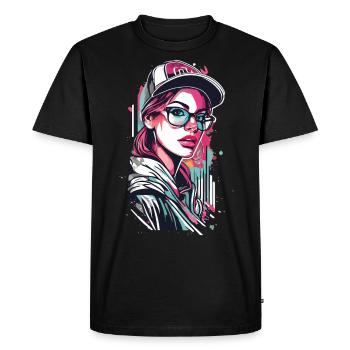 Fille urbaine dans le style Pop Art - T-shirt Premium bio Homme - noir - Devant - Nico (187cm)