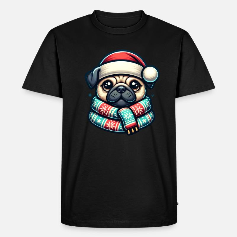 Weihnachts-Mops - Männer Premium Bio T-Shirt - Schwarz