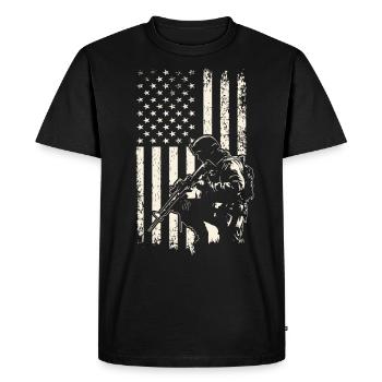 Journée des anciens combattants du soldat agenouillé et du drapeau américain 4 juillet - T-shirt Premium bio Homme - noir - Devant - Nico (187cm)