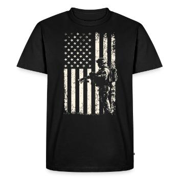 Drapeau américain du soldat en course – Journée des anciens combattants du 4 juillet - T-shirt Premium bio Homme - noir - Devant - Nico (187cm)